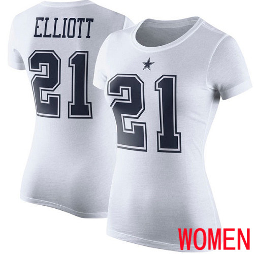 Women Dallas Cowboys White Ezekiel Elliott Rush Pride Name and Number #21 Nike NFL T Shirt->youth nfl jersey->Youth Jersey